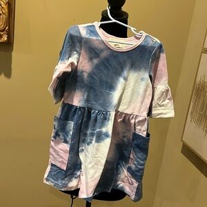 Pink and blue tie-dyed cotton pocketed dress